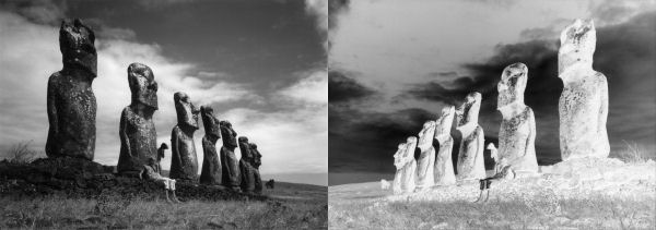Easter Island Statues, negative mirrored